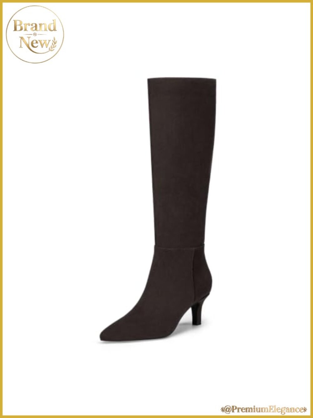 Kitten Heel Knee High Boots Pointed Toe Tall Faux Suede Side Zipper